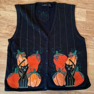 One Resource Halloween cat beaded embroidered cat sweater vest